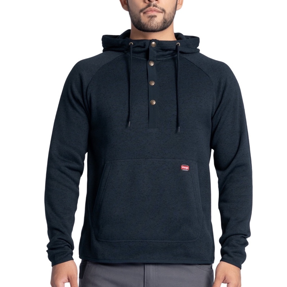 Wrangler Workwear Mock Neck Fleece Hoodie Pullover Black Size L (42–44) NWT
